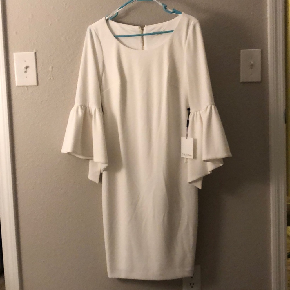 White Calvin Klein fitted dress